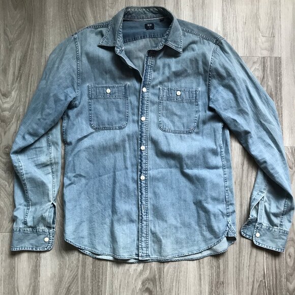Uniqlo Chambray Shirt Mens Slim Fit Blue Denim Medium - Picture 1 of 8